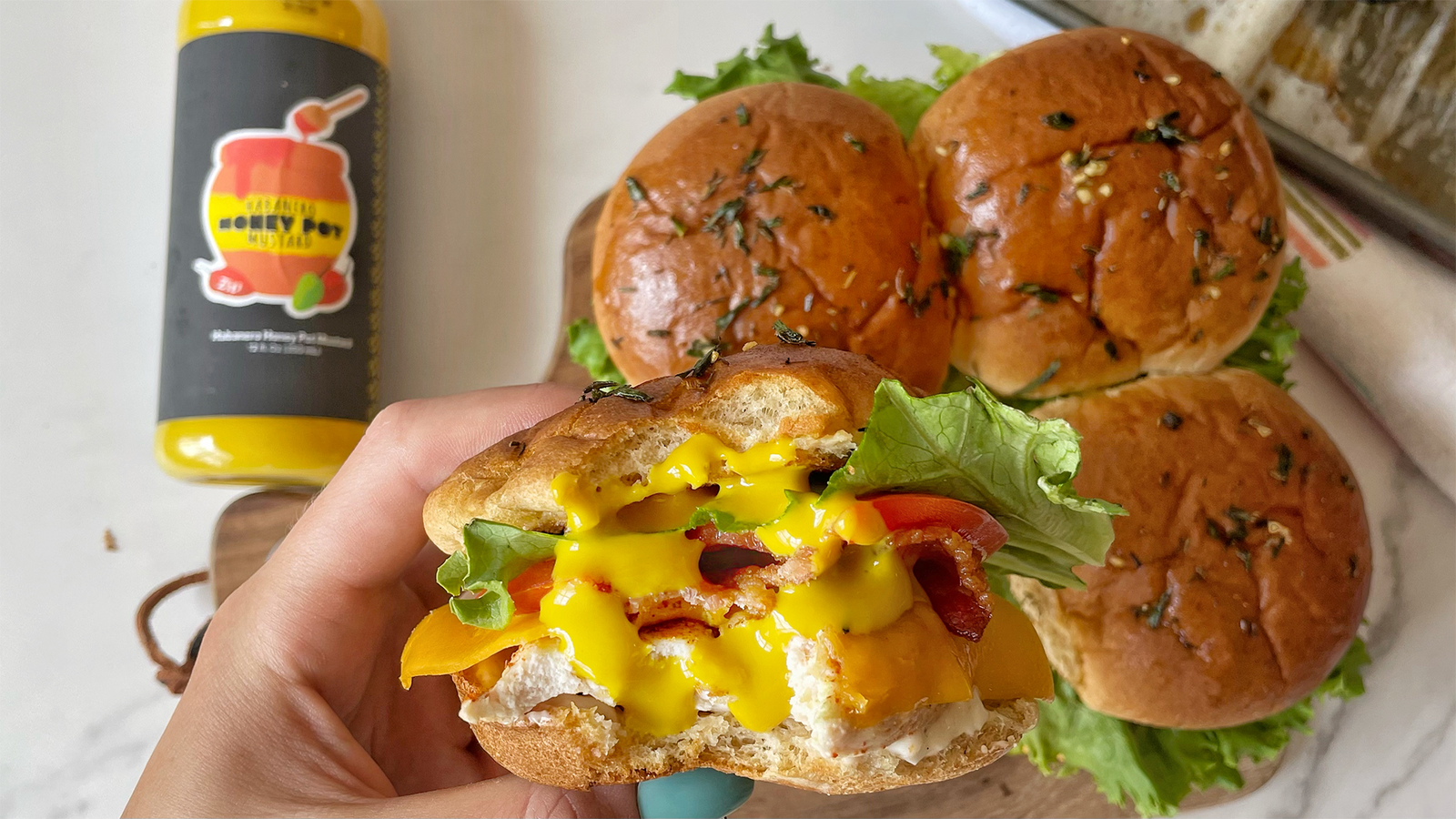 Chicken BLT Slider with Habanero Honey Pot Mustard