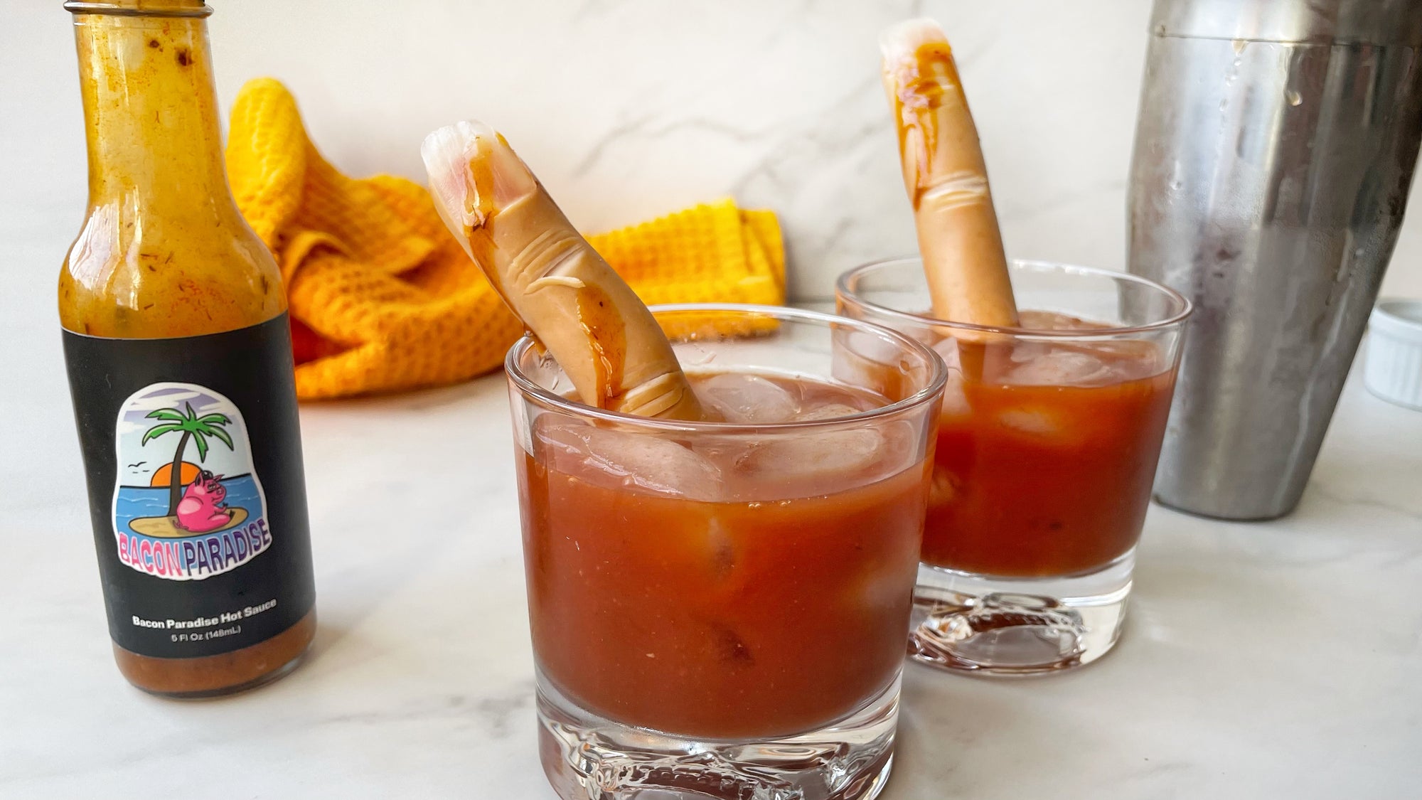 Severed Finger Bloody Mary with Bacon Paradise Hot Sauce