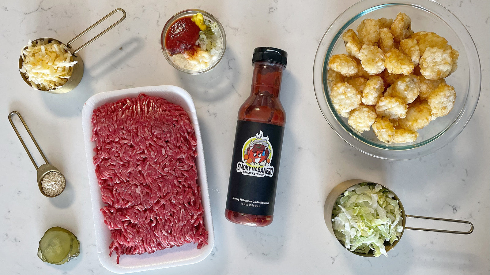 Lil' Mac Cups with Smoky Habanero Garlic Ketchup