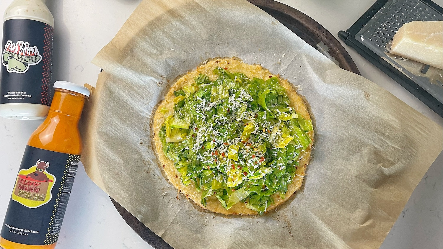 Buffalo Chicken Salad Pizza with Wicked Rancher and Creamy Habanero Buffalo Sauce