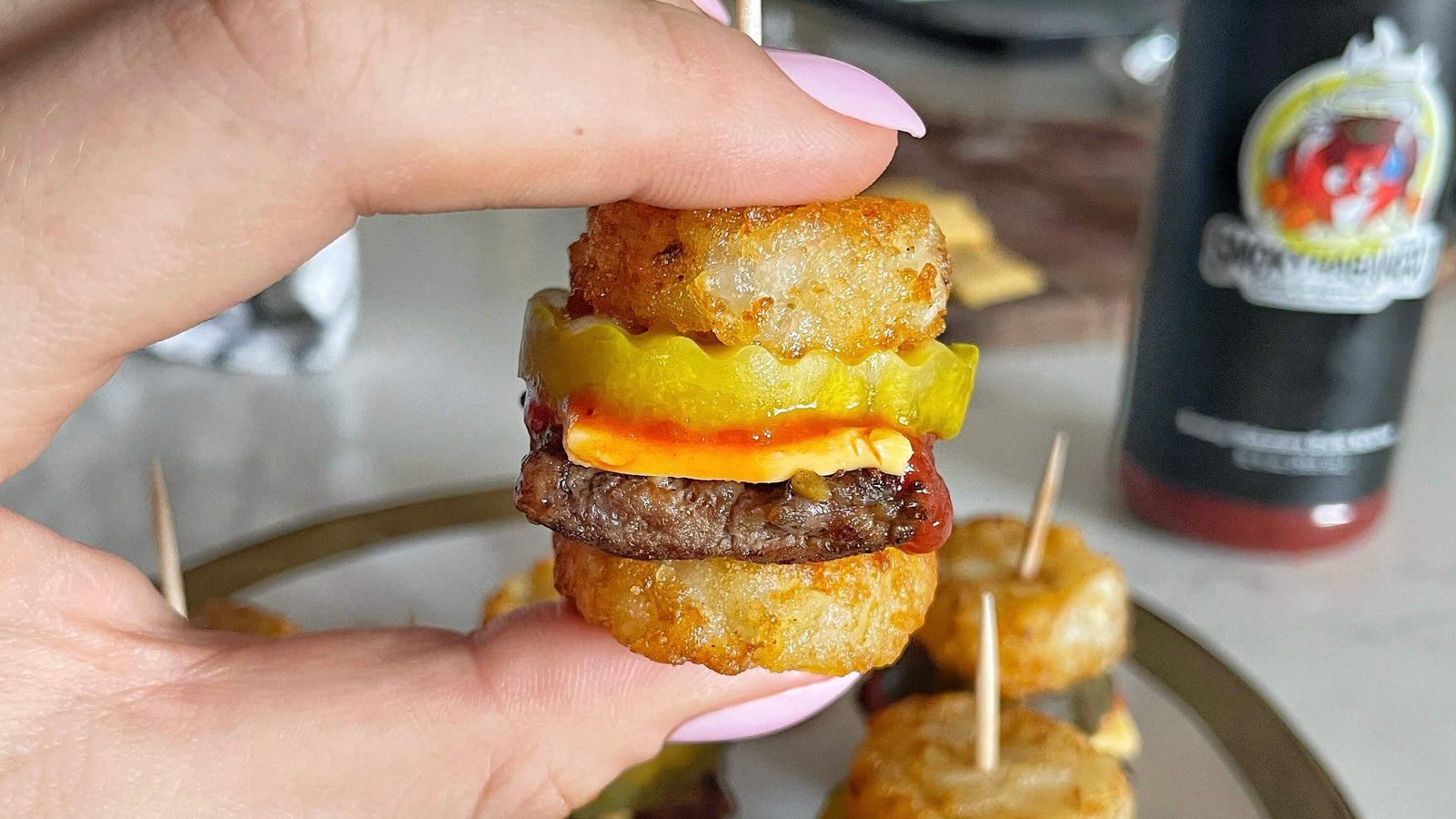 Tater Tot Sliders with Smoky Habanero Garlic Ketchup